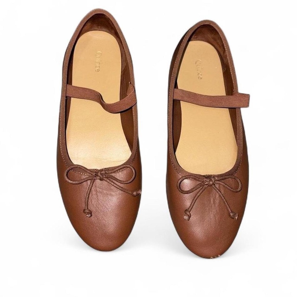 Quince Mary Jane Flats Womens Size 7 Brown Leather Ballet Bow Strap Round Toe